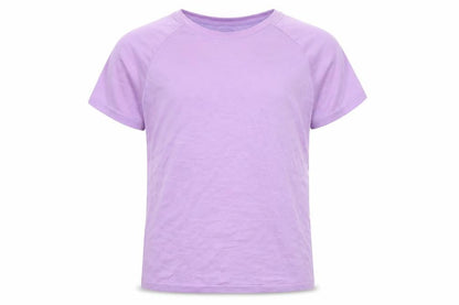Front view of Decathlon girls’ purple short sleeve sports t-shirt 10-11 years