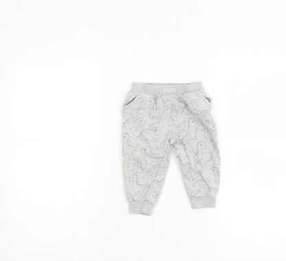 NPO Baby Grey Dinosaur Jogger Trousers 12 Months Unisex Cotton Blend