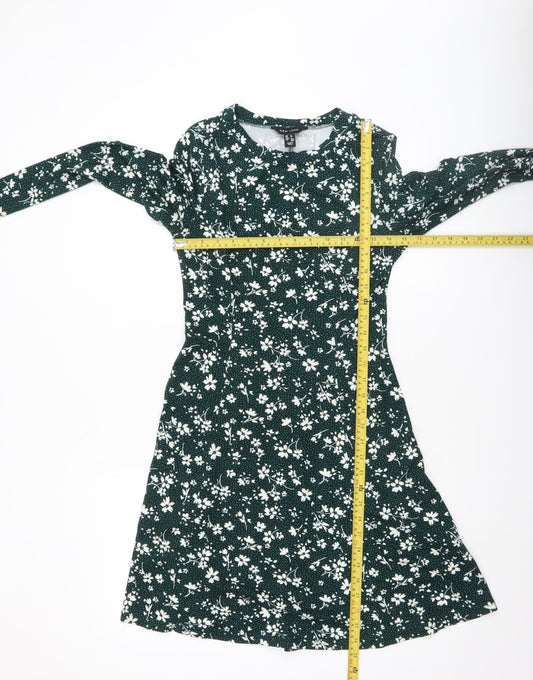 New Look Women’s Green Floral A-Line Knee Length Long Sleeve Dress Size 6