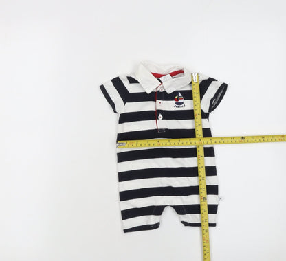 Debenhams Newborn Boys Navy & White Striped Romper Babygrow 100% Cotton