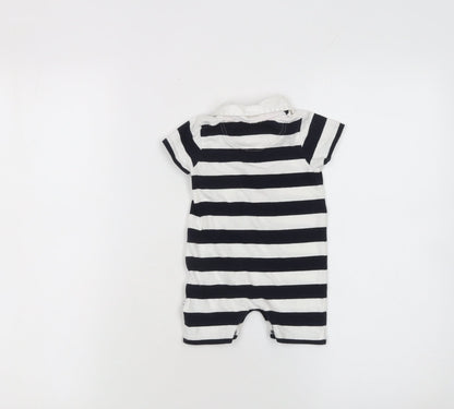 Debenhams Newborn Boys Navy & White Striped Romper Babygrow 100% Cotton