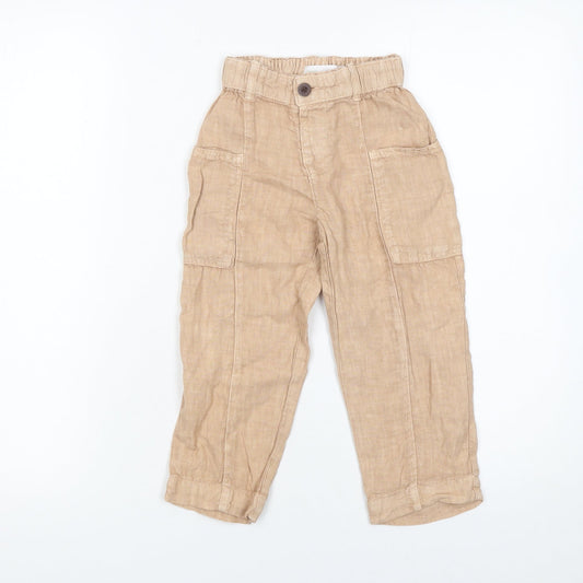 Girls UK Size 4 Years Zara Regular Fit Cargo Beige Trousers