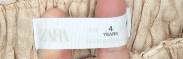 Girls UK Size 4 Years Zara Regular Fit Cargo Beige Trousers