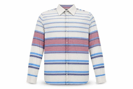 Front view of Signature Segrato Men's Multicoloured Slim Fit Striped Cotton Shirt L