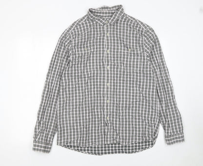 Tu Men's Grey Check Cotton Long Sleeve Button-Up Shirt L