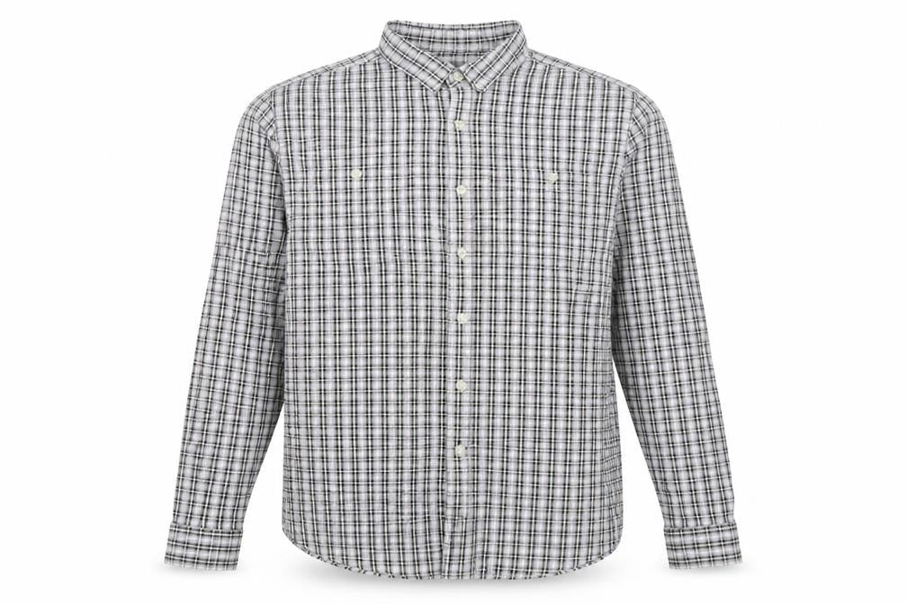 Tu Men's Grey Check Cotton Long Sleeve Button-Up Shirt L