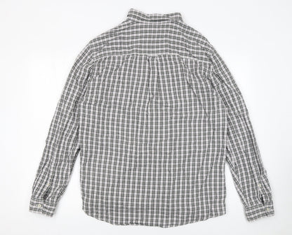 Tu Men's Grey Check Cotton Long Sleeve Button-Up Shirt L