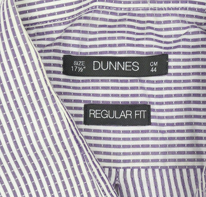 Dunnes Men’s Purple Striped Regular Fit Long Sleeve Cotton Shirt Size 17.5