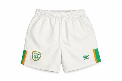 Front view of Umbro boys’ white ireland football shorts 6-7 years athletic activewear