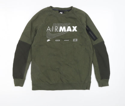 Nike Boys Green Air Max Pullover Sweatshirt M Regular Fit Fleece