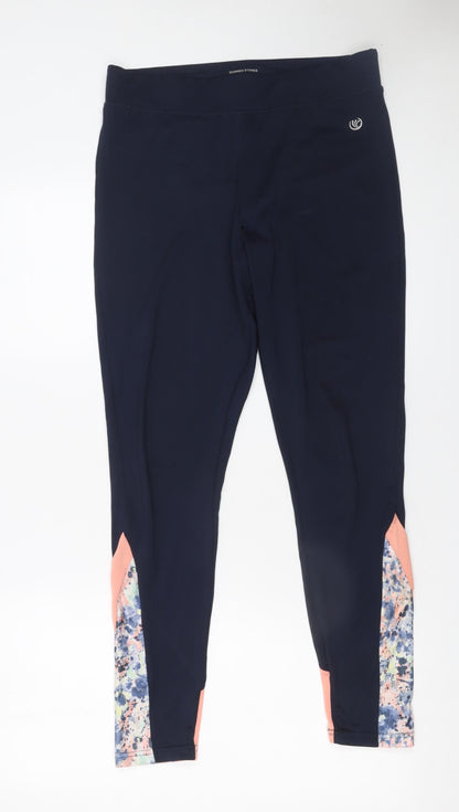 Dunnes Stores Women's Navy Floral Panel Leggings Size 12 M Activewear