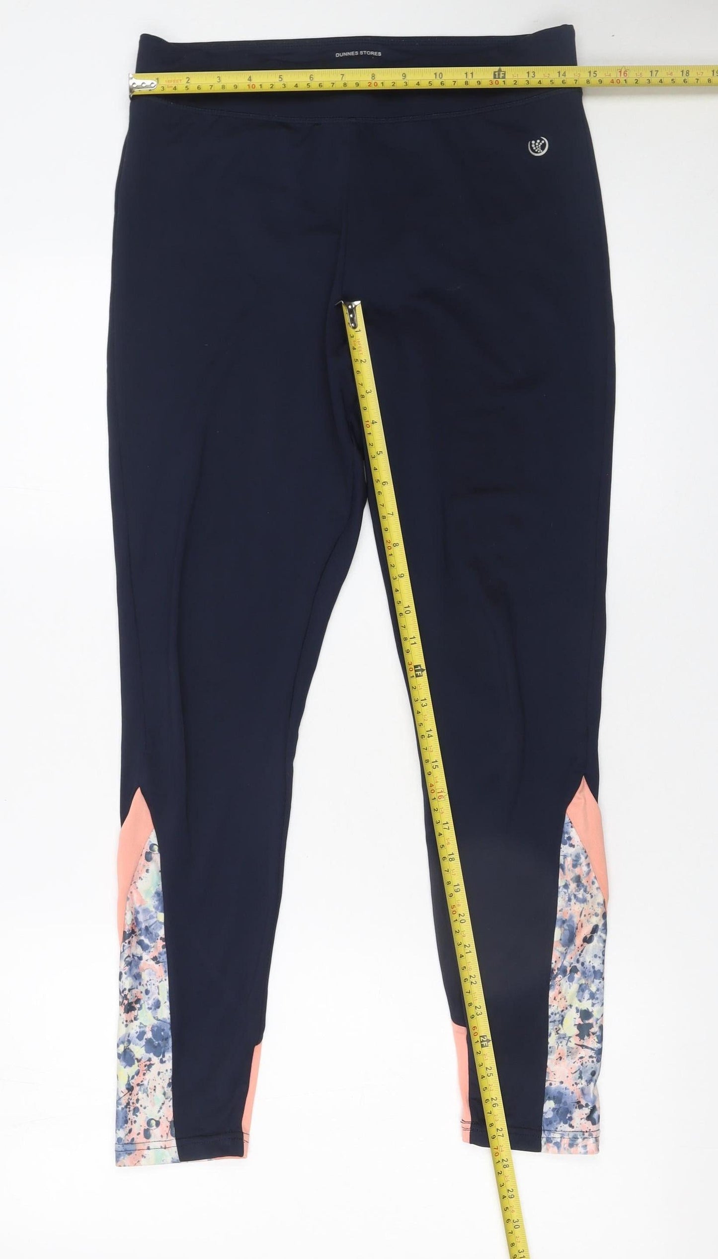 Dunnes Stores Women's Navy Floral Panel Leggings Size 12 M Activewear
