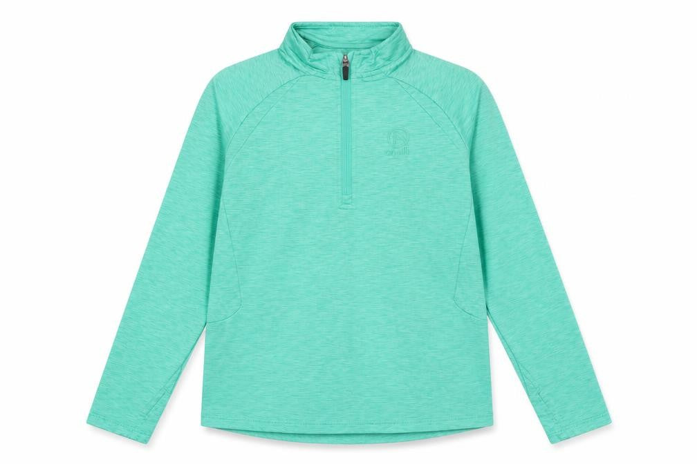 Front view of O'Neill boys’ green 13 years 1/4 zip sports sweatshirt