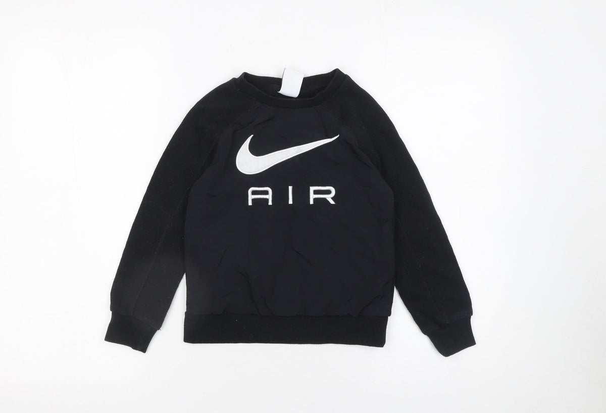 Nike Boys Black Crew Neck Pullover Sweatshirt 4-5 Years Cotton Blend