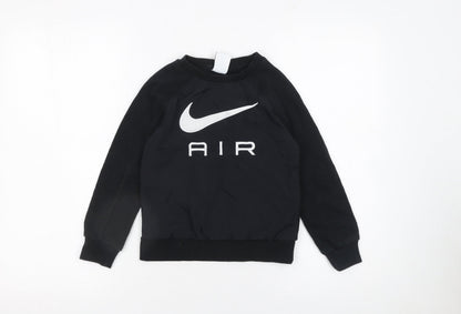 Nike Boys Black Crew Neck Pullover Sweatshirt 4-5 Years Cotton Blend