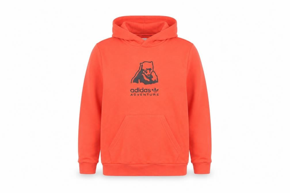 Front view of Adidas boys’ orange adventure logo hoodie 11-12 years pullover sweatshirt