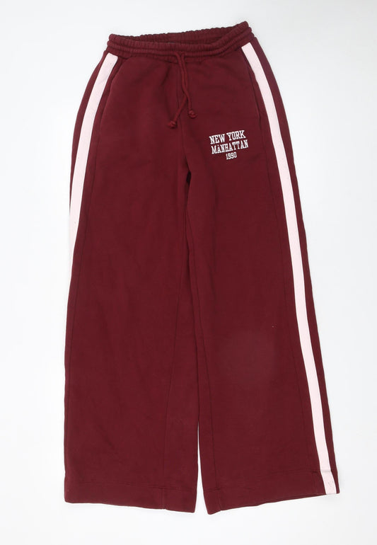 Womens UK Size M Zara Regular Fit Sweatpants Red Trousers