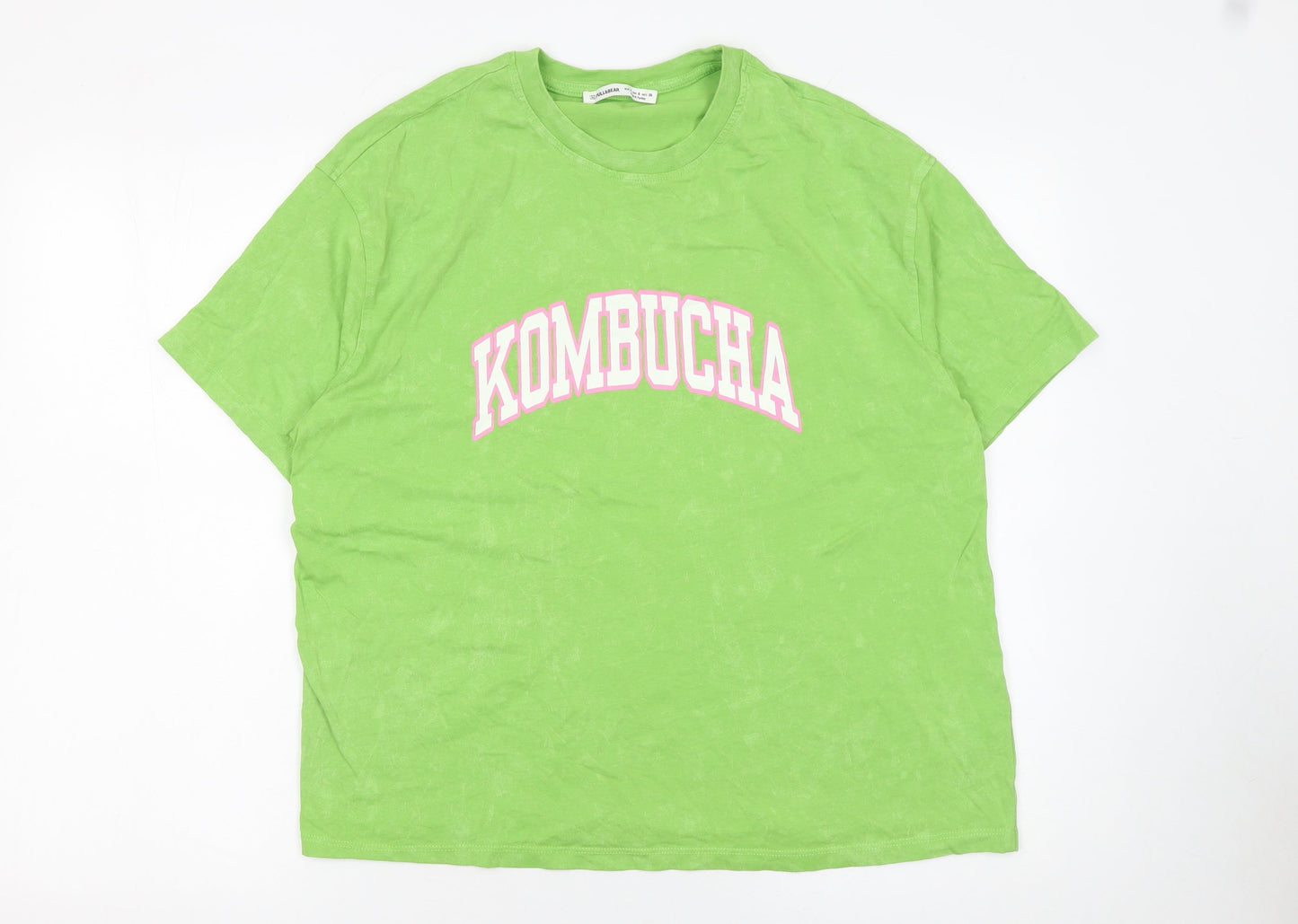 Womens UK Size S Pull&Bear Green Basic T-Shirt