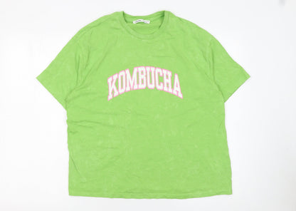 Womens UK Size S Pull&Bear Green Basic T-Shirt