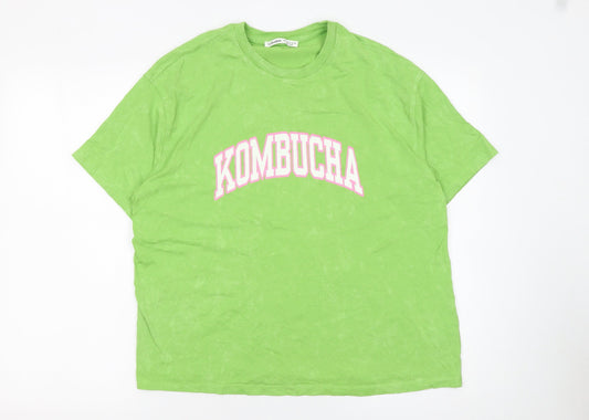 Womens UK Size S Pull&Bear Green Basic T-Shirt