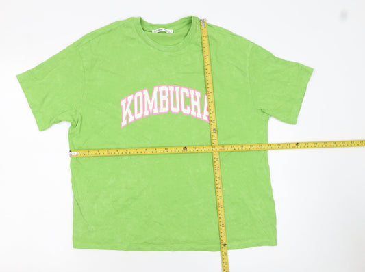 Womens UK Size S Pull&Bear Green Basic T-Shirt