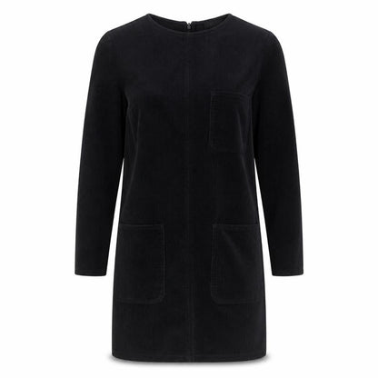 Front view of COS Women Black Cotton Corduroy Shift Dress, size 6, Long Sleeve