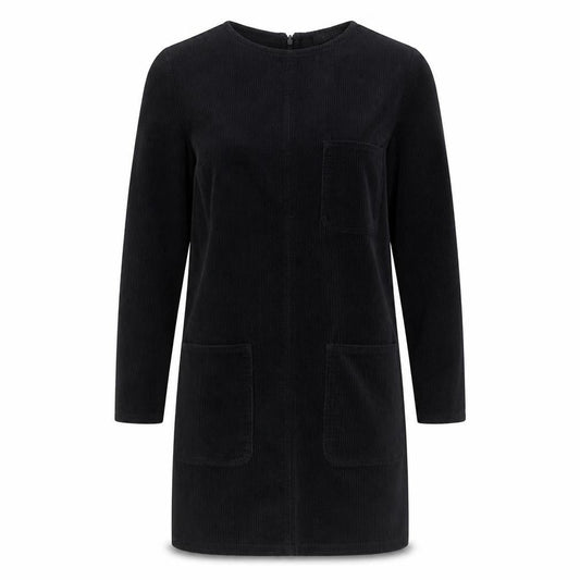Front view of COS Women Black Cotton Corduroy Shift Dress, size 6, Long Sleeve