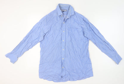 Tommy Hilfiger Men's Blue Striped Cotton Long Sleeve Button-Up Shirt M