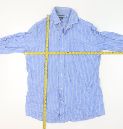 Tommy Hilfiger Men's Blue Striped Cotton Long Sleeve Button-Up Shirt M