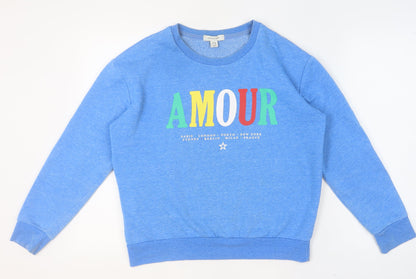 Primark Girls Blue AMOUR Graphic Print Fleece Sweatshirt Size S