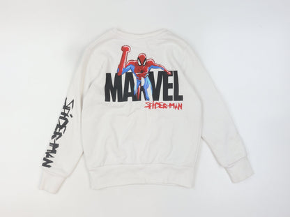 Marvel Spider-Man Boys White Sweatshirt 8-9 Years Cotton Blend Pullover