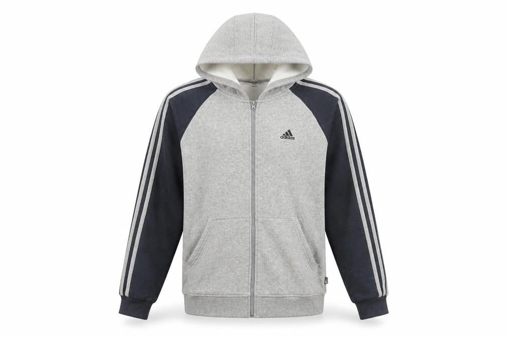 Front view of Adidas Teens Grey Full Zip Hoodie L Sports Cotton Blend