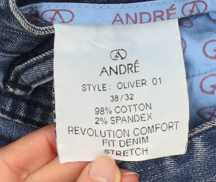 Mens UK Size L André Regular Fit Straight Blue Jeans