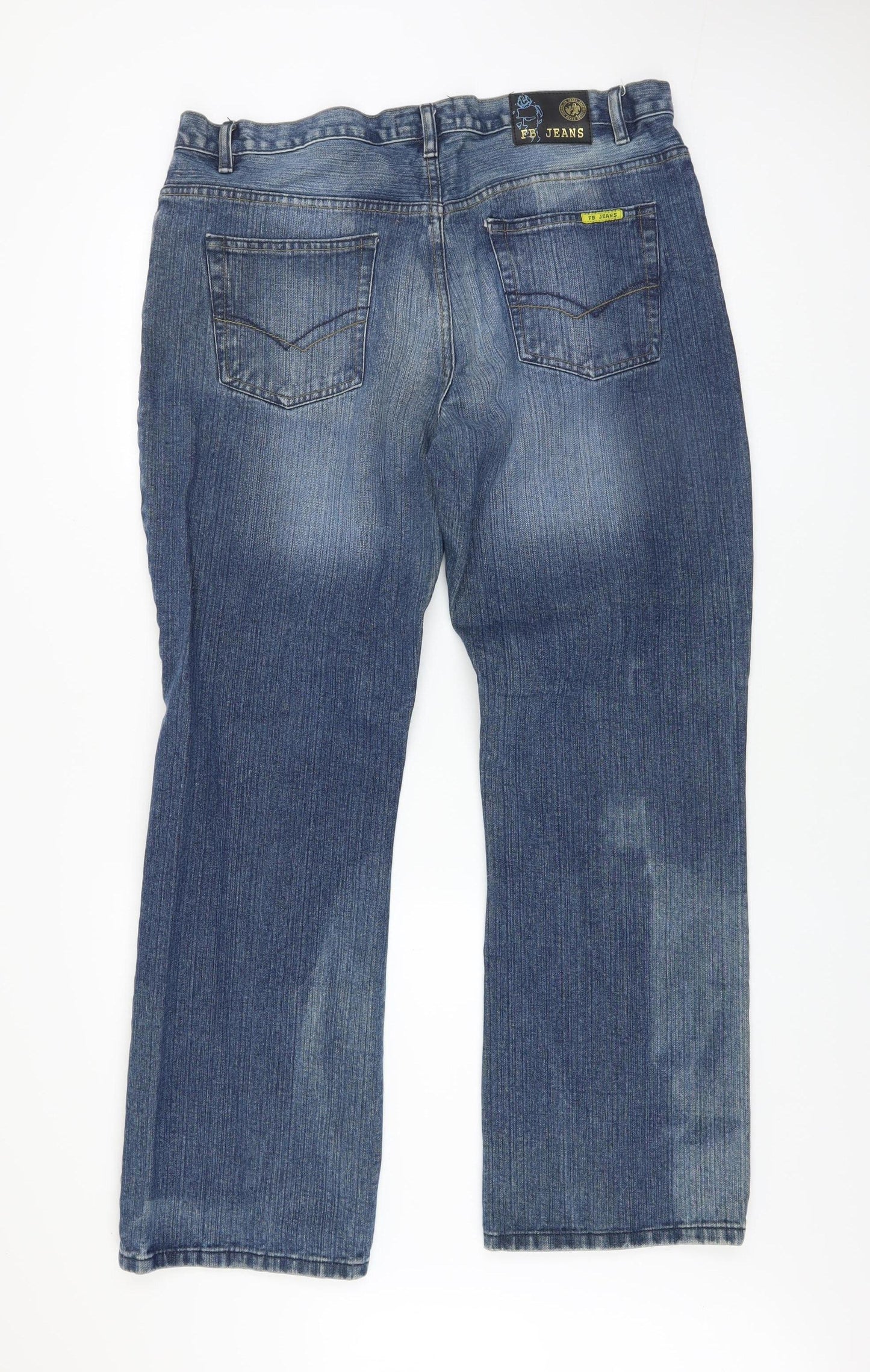 Mens UK Size 38/32 FB Jeans Regular Fit Straight Blue Jeans