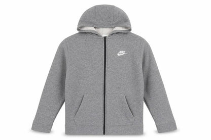 Front view of Nike boys’ grey full zip hoodie xl 158-170cm cotton fleece sweatshirt