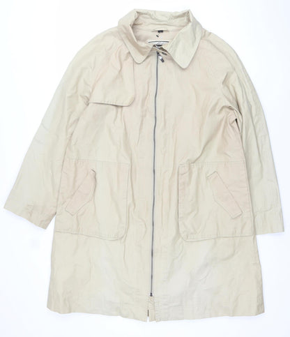 10 Seasons Women Beige Long Rain Coat M Full Zip Classic Style