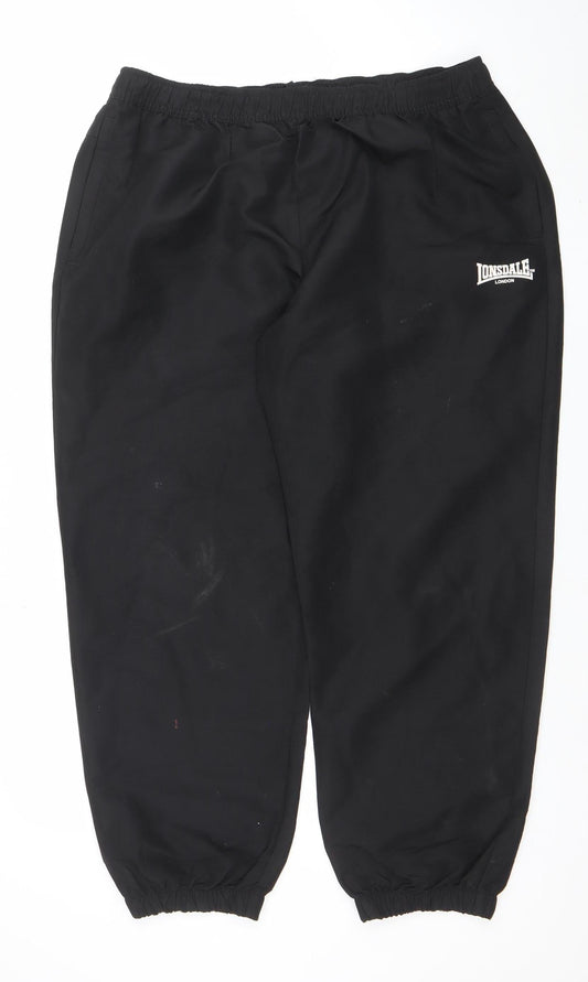 Mens UK Size L Lonsdale Regular Fit Jogger Black Trousers