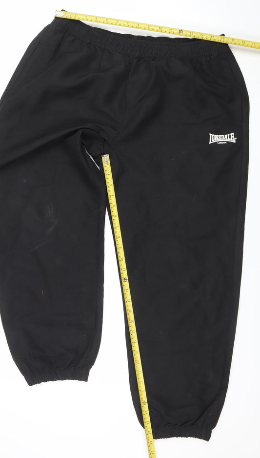 Mens UK Size L Lonsdale Regular Fit Jogger Black Trousers