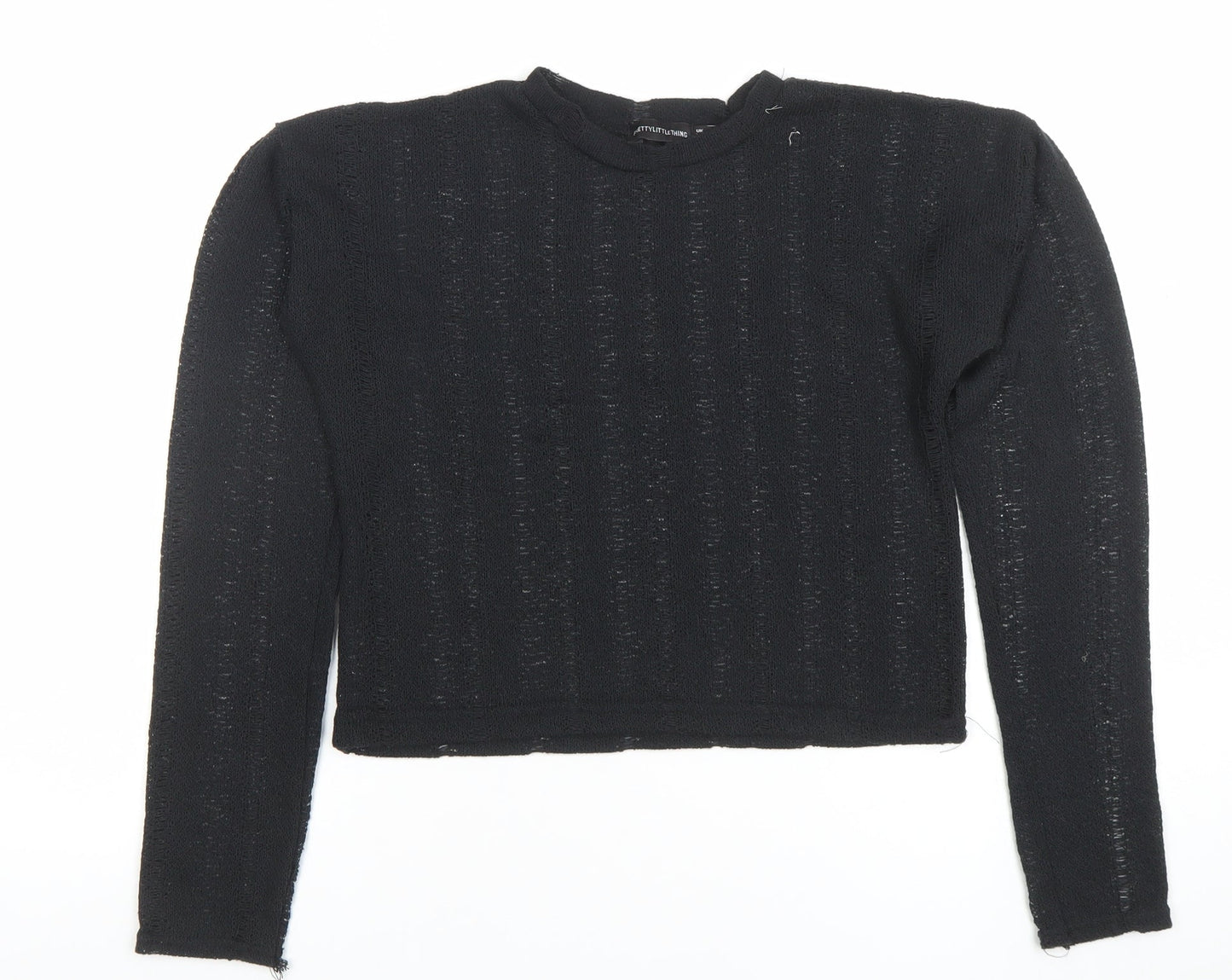 Womens UK Size 6 PRETTYLITTLETHING Black Cropped T-Shirt