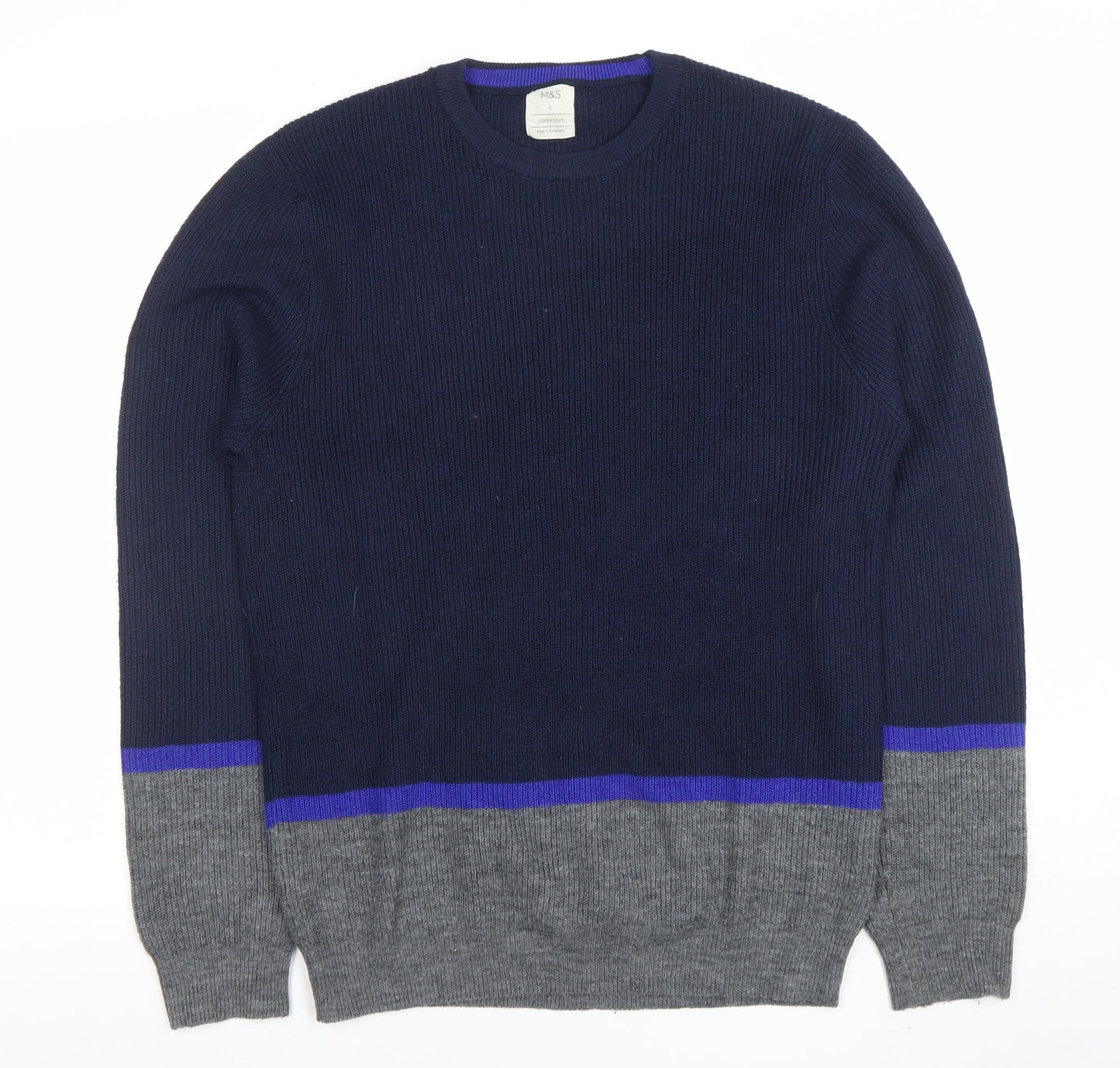 Mens UK Size L Marks and Spencer Blue Pullover Jumper