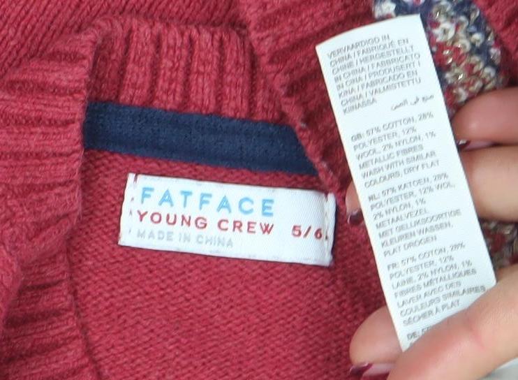 Girls UK Size 5-6 Years FatFace Red Pullover Jumper