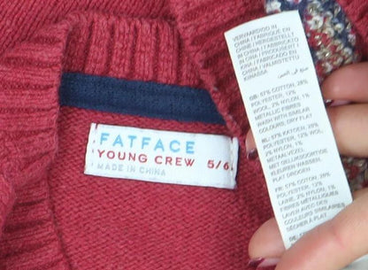Girls UK Size 5-6 Years FatFace Red Pullover Jumper