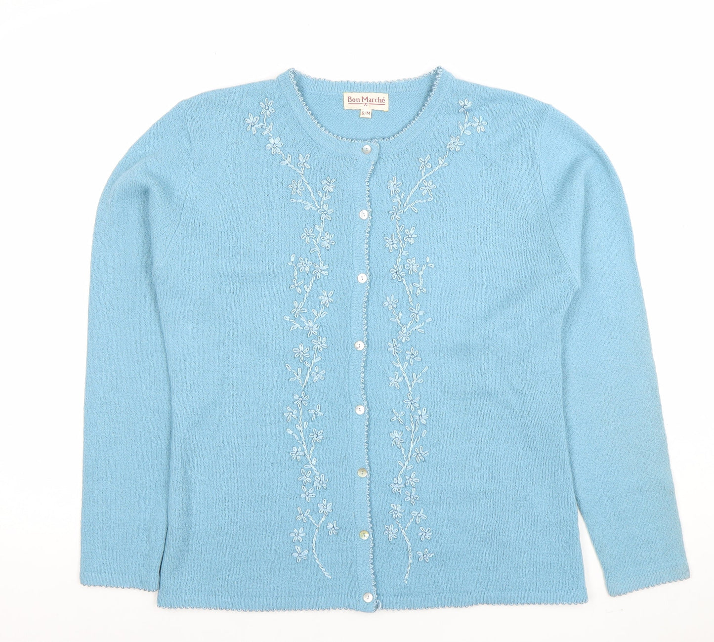 Womens UK Size S/M Bon Marché Blue Cardigan Jumper
