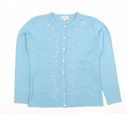 Womens UK Size S/M Bon Marché Blue Cardigan Jumper
