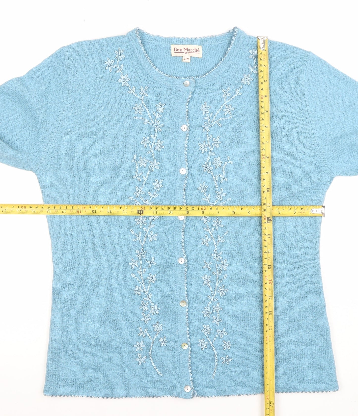 Womens UK Size S/M Bon Marché Blue Cardigan Jumper