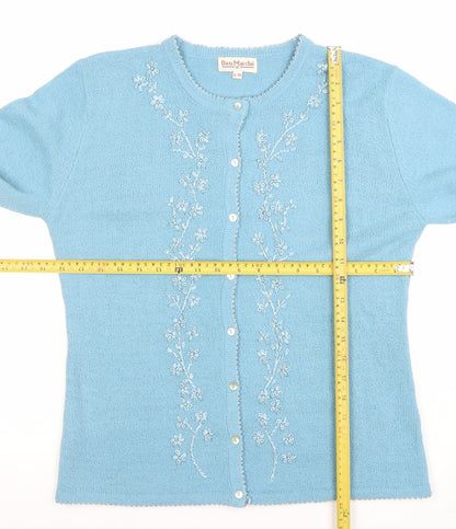 Womens UK Size S/M Bon Marché Blue Cardigan Jumper