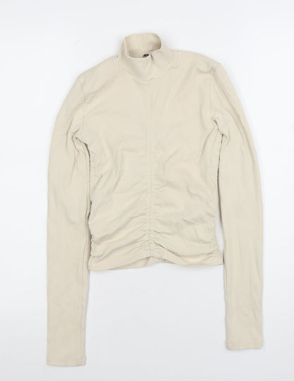Womens UK Size S Zara Beige Basic T-Shirt