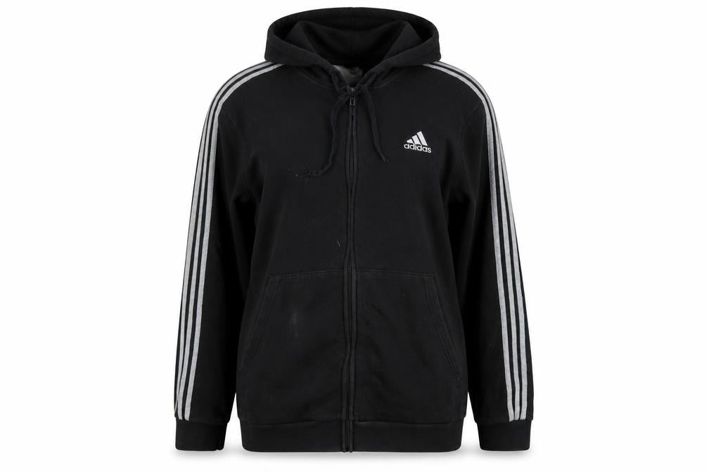 Front view of Adidas women’s black xl full zip hoodie sweatshirt with logo