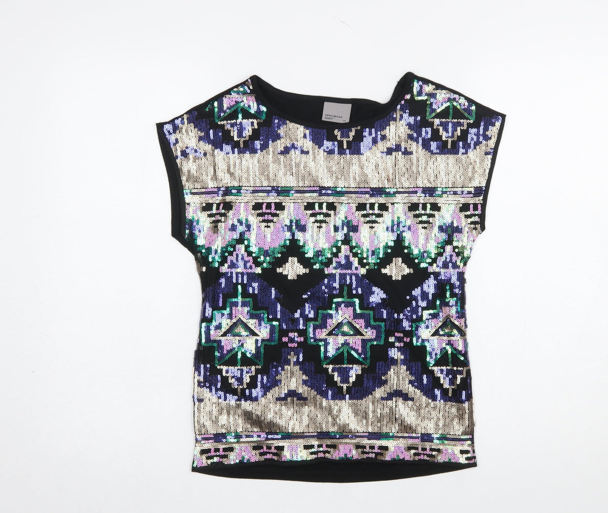 Womens UK Size XS VERO MODA Black Basic T-Shirt