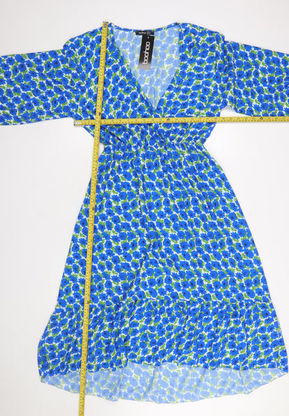 Boohoo Women Blue Floral Wrap Midi Dress Plus Size 16